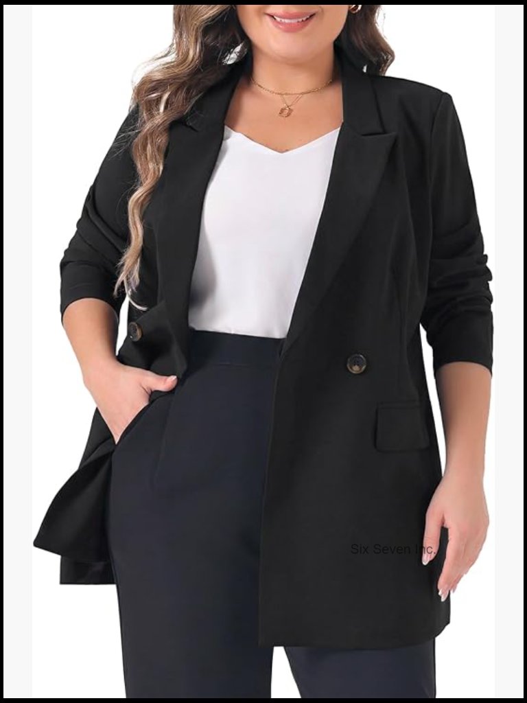 Plus Size Blazer Lapel Button Pocket Office Work Jacket Lightweight